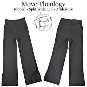 Move Theology Ribbed Slit Wide‎ Stretch Pants Womens M Black Athleisure Yoga Gym